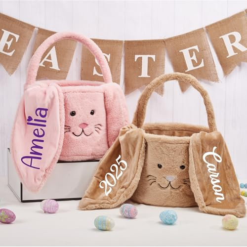 Personalisierter Osterkorb, individuelle Plüsch-Hasenohr-Ostereimer für Kinder, Eier, Jagd, Osterparty, Süßigkeiten-Geschenktüte