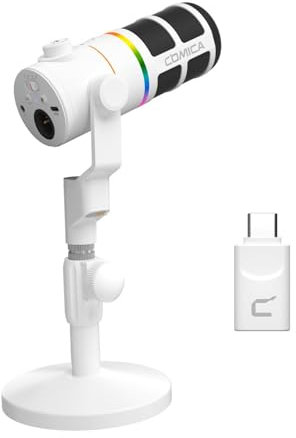 COMICA D10 Pro D XLR Micrófono Dinámico USB con Receptor, Soporte de Escritorio para Juegos, TikTok y Grabación de Podcasts. Compatible con luz RGB y Botón de Silencio para PC, Smartphone, Ordenador