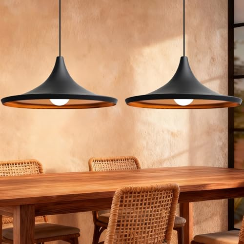 Maxled, Light is Led! Ø36cm Pendelleuchte Industrial 2 Stück Küchenlampe Hängend E27 Aluminium Hängelampe Schwarz Gold Vintage Küchenlampe Decke Retro Lampenschirm Lampe Moderne Deckenlampe