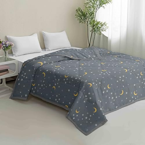 Hiseng Trapuntato Copriletto Primaverile Estivo, Mezza Stagione Trapunta Singolo, Copriletto Microfibra Trapunta, Goffrato Coperta per Matrimoniale (Stella Luna,150x200cm)