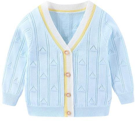 Fnaobai Kleinkind Jungen Strickjacke Pullover Jungen Lange Ärmel V-Ausschnitt Baumwolle Pullover Kinder Jacke Stricken Knopf Oberteile Outwear für Herbst Winter