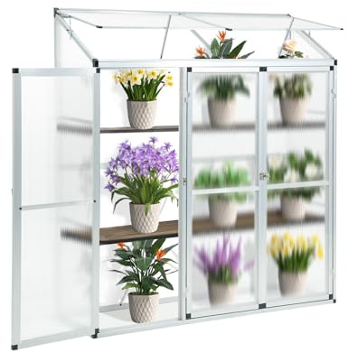 Aluminium-Gewächshaus – kompakter Tomatenzüchter – 3 Türen – 190 x 52 x 182 cm – Silber – ideal für kleine Räume und städtische Gartenarbeit