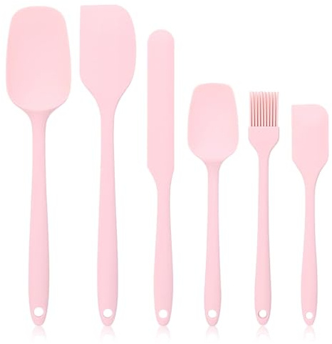 6 PCS Silicone Spatula Set Accessories Heat Resistant Food Grade Silicone Spatula for Cooking Baking Frying and Mixing, Palette Knife & More,26.5cm-20cm Long (Pink)