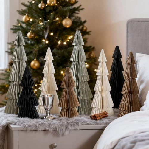 SUNBEAUTY 8 pezzi di carta per albero di Natale a nido d'ape, decorazione per albero di Natale, decorazione per interni, design magnetico per tavolo da pranzo, armadio, davanzale, camino, decorazione