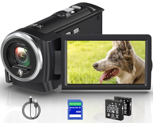Gcasio Caméra vidéo 2,7 K QHD 50 MP YouTube Vlogging Webcam Webcam Zoom numérique 16x avec carte SD 32 Go Écran rotatif à 270 degrés et 2 piles