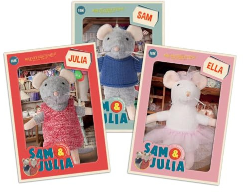Sam, Julia & Ella Plush Bundle - The Original Characters from The Popular Children's Book Range - 1/12 Size for Standard Dollhouse - Contains: 3 Soft Toy Mice 12cm