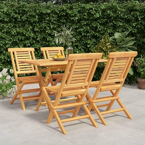 QJBSAVVA Set di mobili da giardino pieghevole in teak massiccio, 120 x 70 cm, con foro per ombrellone, salvaspazio, per balcone e terrazza, robusto gruppo da pranzo per famiglia e amici