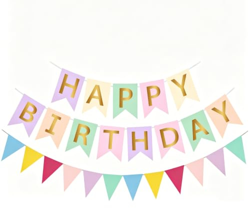 Decorazioni Compleanno Pastello, 16 Palloncini Colorati con Macaron Rosa Blu Verdi Viola Giallo, Striscione Buon Compleanno e Festoni Compleanno, Decorazioni Happy Birthday per Bambine e Donne