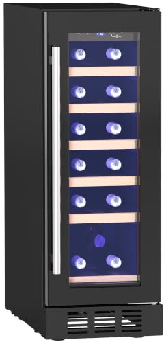 HOMCOM Freestanding and Built-in Wine Fridge 19 Bottle 56L 29.5cm Slimline | Compressor Wine Cooler Fridge, Glass Door, LED Light, Digital Touch Screen, Temperature Control