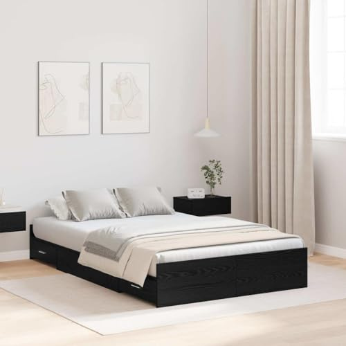 LoogCape Bedroom Bed Frame, Black Oak Look, 120 x 200 cm, Storage Bed with Drawers, Pine Wood and Chipboard, Modern Design, Durable