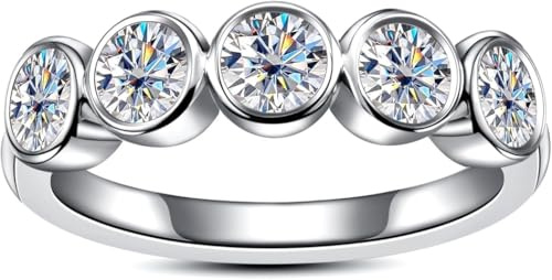 aomoso Anillo de Dama Moissanita,con Certificado GRA, Plata 925, Chapado en Oro Blanco de 18 Quilates, Color D,VVS1 Moissanita, Apilable con Anillo de Boda. usos: Cita/Diario/Boda/Aniversario