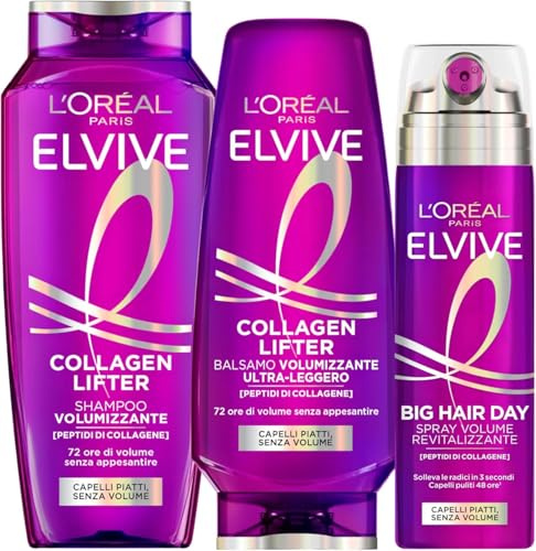 L´Oréal Paris Elvital Collagen Lifter Volumen Routine, für volleres Haar, Ansatz-Lift, mit Shampoo, Spülung und Big Hair Day Spray, 3-teilig
