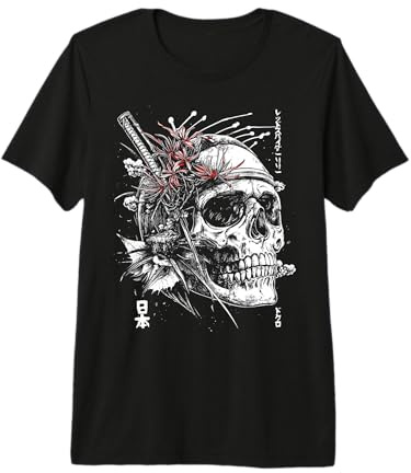 Rosso Ragno Giglio Fiore Cranio Scheletro Anime Giapponese Maglietta Premium
