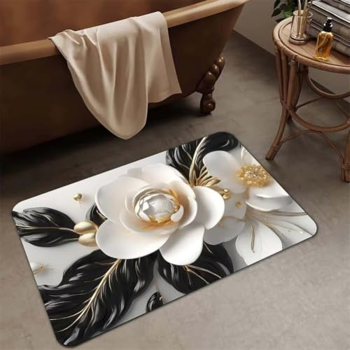 Alfombra de Baño Antideslizante, 70x140cm Alfombrilla Diatomita Baño Súper Absorbente, Alfombrilla Ducha Lavable Stone Bath Mat, Alfombra Piedras para Ducha, Cocina, Bañera y Baños, WC Plant 6-1105