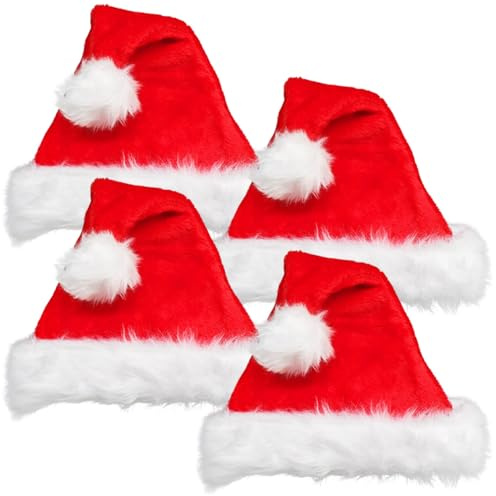 Ciffre 4er Set WEIHNACHTSMÜTZE NIKOLAUSMÜTZE PLÜSCH DICKER FELLRAND für alle KOPFGRÖßEN Erwachsene und Kinder