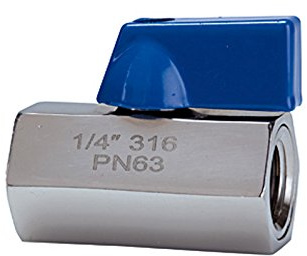 RIEGLER 103489-376.01-ES Mini-Kugelhahn, Edelstahl 1.4401, IG/IG, G 1/4, DN 7, 1Stk