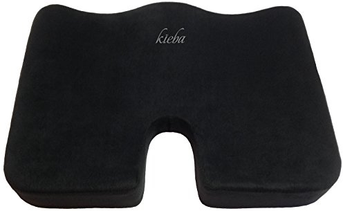 Kieba Coccyx Seat Cushion, Large Orthopedic Tailbone Pillow. Ultra Premium 100% Memory Foam Seat Cushion for Sciatica, Back, and Tailbone Pain (Black)