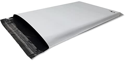 Lot de 10 Enveloppes plastique blanches opaques A4 250 x 350 mm,pochettes d'expédition 25x35 cm 60 microns. Enveloppe fine 13g, légère, solide, inviolable et imperméable.