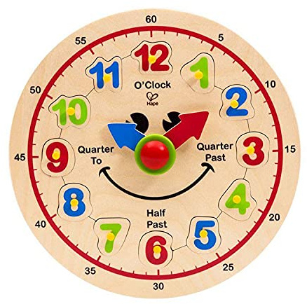 Hape Wooden Colorful Happy Clock Knob Puzzle| Clock Time Learning Educational Toy for Kids