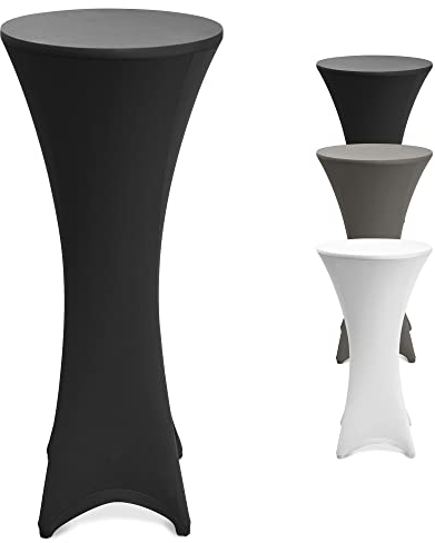 Beautissu Stretch Stehtisch Husse Schwarz Ø 60-65 cm Stella – Verstärkung im Fußbereich & 40°C waschbar, rutschfest & bügelfreie Husse für Stehtisch & Bistrotisch als Tisch-Überzug