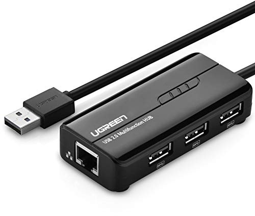 UGREEN Hub USB 2.0 3 Ports avec RJ45 LAN Fast Ethernet Network Adapter Convertisseur 100 Mbps pour Windows 10/8.1/8/7/Vista/XP, Mac OS 10.6 à 10.11 El Capitain, Linux et Chrome OS Noir