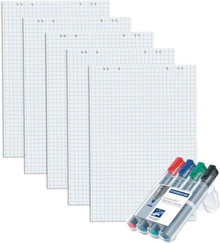Herlitz Flipchartblock, 68x99cm (kariert/gelocht), 25 Blöcke + 5 Flipchartmarker Sets á 4 Stk.