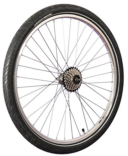 26 Zoll Hinterrrad Aluminium Hohlkammer mit 7 Fach Zahnkranz und Bereifung V-Brake