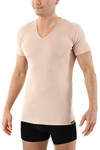 ALBERT KREUZ Men's Invisible v-Neck Business Undershirt with Short Sleeves 100% Organic Cotton Nude Skin Colour M