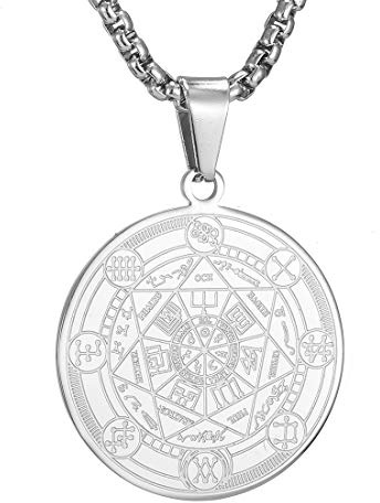 AFSTALR 7 ärkeänglar medalj talisman halsband för män och kvinnor, Salomo pentagram talisman lyckoamuletter och skydd, Rostfritt stål, Ingen ädelsten