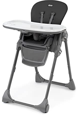Chicco Polly Space-Saving Foldable High Chair with Easy-Clean Seat Pad, High Chair for Babies and Toddlers with Multi-Position Recline and Height Adjustment, for Children up to 40 lbs., Black/Black