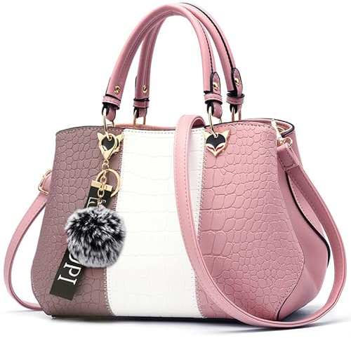 VARLIVOO Damen Handtasche Schultertasche Frauen Umhängetasche Taschen Wasserdicht Krokodilmuster PU Leder Henkeltaschen Pink A