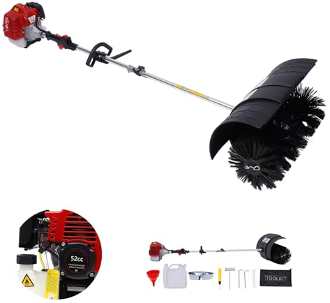 BJTDLLX 52cc Kehrmaschine Benzin Schneefräse Motorbesen Kehrbesen Schneeschieber mit Motor 2-Takt 2.3 PS Handkehrmaschine, 58 cm Kehrwalze