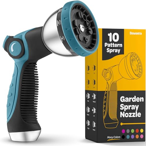 Ugello per tubo flessibile resistente con 10 modelli di irrigazione regolabili. Design con controllo del pollice, comoda impugnatura ergonomica, ugello per tubo da giardino per innaffiare piante e