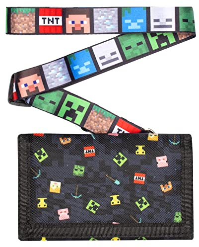 Minecraft - Kinder Geldbeutel - Geldbeutel für Jungen/Mädchen - Black Pixels Videospiel Geldbeutel - Schlüsselband Geschenke - Offizielle Merchandise