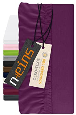 npluseins Spannbettlaken für Topper, 180-200 x 200 cm, Lila | Jersey, hautfreundlich, für Matratzentopper, Öko-Tex Standard 100, rundum Gummizug, perfekter Sitz, formstabil, atmungsaktiv