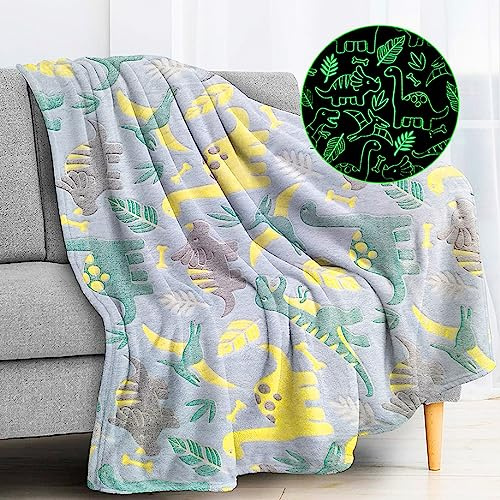 LXTOPN Manta de Dinosaurio Que Brilla en la Oscuridad - Peluche para Niños y Niñas, Sofá, Todo el Año