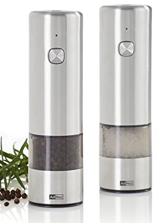 AdHoc Set elektrische aufladbare Salzmühle und Pfeffermühle i.Mill | langlebiges Keramikmahlwerk | Mahlergebnis fein bis grob | praktische LED