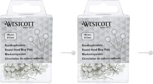 WESTCOTT Rundkopfnadeln, 100 Stück, 5 mm Durchmesser, 16 mm lang, weiß, E-10501 00 (Packung mit 2)
