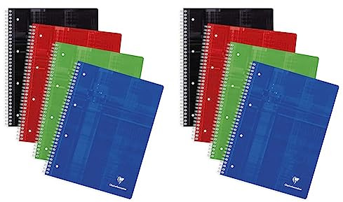 Clairefontaine 8251C - Collegeblock DIN A4+ mit Ringbuchlochung, 80 Blatt 90g, französische Lineatur, farbig sortiert, 1 Stück (Packung mit 2)