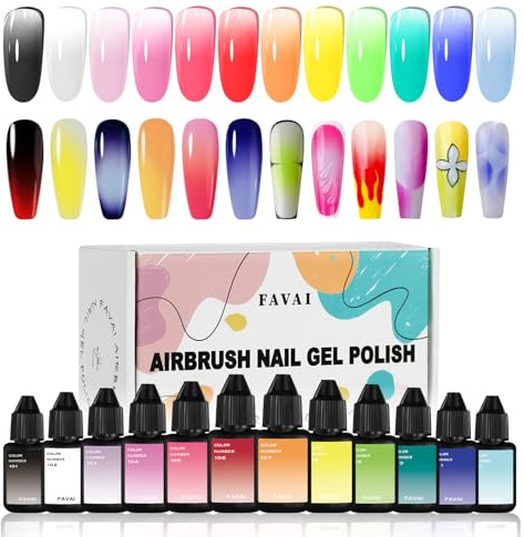 FAVAI 12 färger UV-gel nagellack, airbrush – babyboomer-naglar, fransk manikyr, ombre-effekt, airbrush gel för naglar, nageldekoration – HOT-12-kollektion