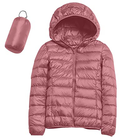 Women's Warm Waterproof Lightweight Jacket with Hood Windproof Winter Coat with Recycled Insulation Winter Slim Short with Hood Warm White Duck Down Coat Waterproofing Spray Ski Clothing, pink, XL