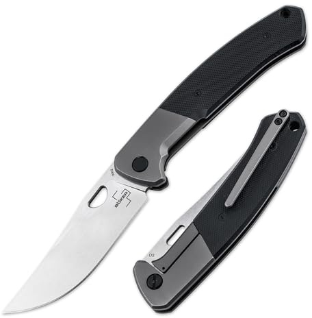 BÖKER PLUS® Elso Folder - Outdoor Einhand-Messer mit D2 Upswept Klinge - Profi Frame-Lock Messer groß - EDC Utility Knife mit G10 Griff schwarz - Klapp- & Taschenmesser hochwertig mit Clip & Etui