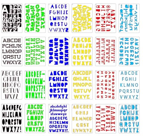 ELENTGE Stencil Lettere Craft Stencil Alfabeto Stencil Lettere Alfabeto, Set di 24 Lettere e Numeri Stencil Per Pittura Stencil Numeri
