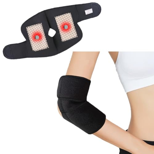 ITODA Ellenbogenschützer Selbstheizend Ellenbogenwärmer Magnettherapie Ellenbogenbandage Verstellbar Ellbogenpolster Magnetschutz Thermo Ellbogen Kompression für Damen Herren Gelenkschmerzen Schwarz