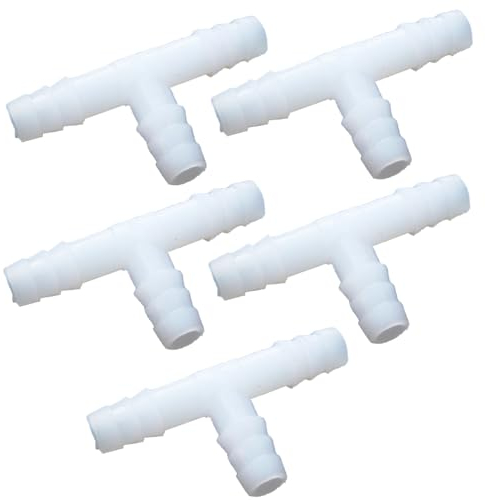 BE-TOOL 5 raccordi adattatori per tubi a T, connettore per tubo spinato uguale, connettore ondulato in plastica per sistemi di irrigazione da giardino (8 mm)