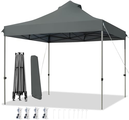 COSTWAY Tonnelle Pliante 3x3M Imperméable (Gris) | Abri de Jardin avec Protection UV 50+, 3 Hauteurs 305/320/335 cm et Sac de Rangement à Roulettes, pour Fête Marché Patio