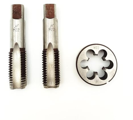 AtticZone M22 x 2,5 metrisches Handgewindebohrer und Schneideisen, 2,5 mm Teilung, 1 Gewindebohrer, 1 Gewindebohrer, 1 runder Schneideisen, rechte Hand (M22 x 2,5, Gewindebohrer und Schneideisen)