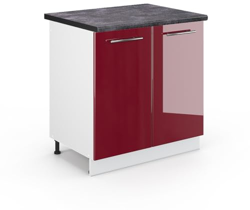 Vicco Meuble Bas sous-évier Fame-Line, Rouge Bordeaux Haute Brillance/Blanc, 80 cm, PT Anthracite