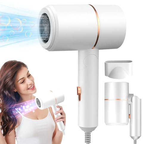 ZOYDP Travel Hair Dryer, Hairdryers for Women, Foldable Hair Dryer, Ionic Hairdryer Lightweight with 2 Heat and Cool Button, with 1 Concentrator, Small Hair Blow Dryer for Women Men
