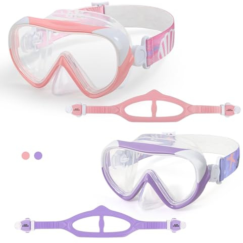 Kids Swim Mask - Ultimate 180° Kids Swim Goggles Anti-Fog Child Diving Mask Leak-Proof Kids Goggles with Nose Cover&Fabric Strap for Ages 4-14 for Swimming, Snorkeling Diving